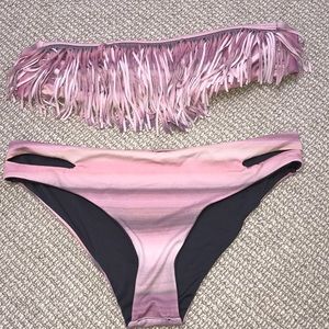 Laplace pink strapless bikini with fringe